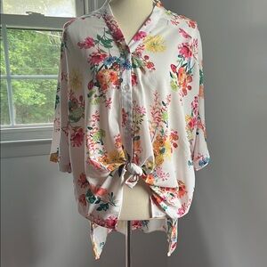 IMAN Global Chic Luxury Resort White Floral Printed Top